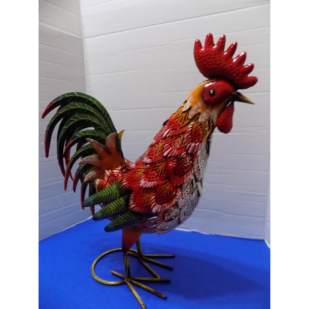 New Metal Rooster Chicken Figurine Sculpture Home Decor Country Rustic Farm